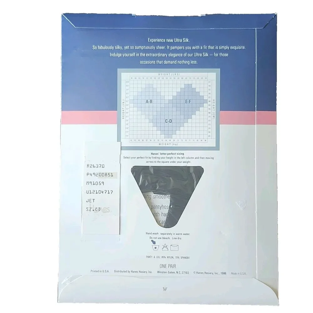 Vtg Hanes Ultra Silk Pantyhose Jet Style 851 Sz C-D Sheer to Waist